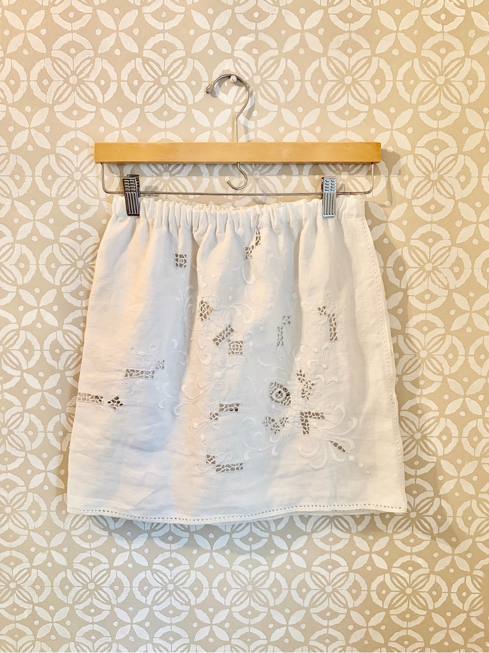 White Embroidered Linen Mini Skirt-Handmade